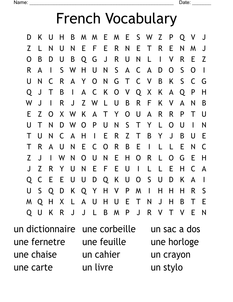 French Vocabulary Word Search