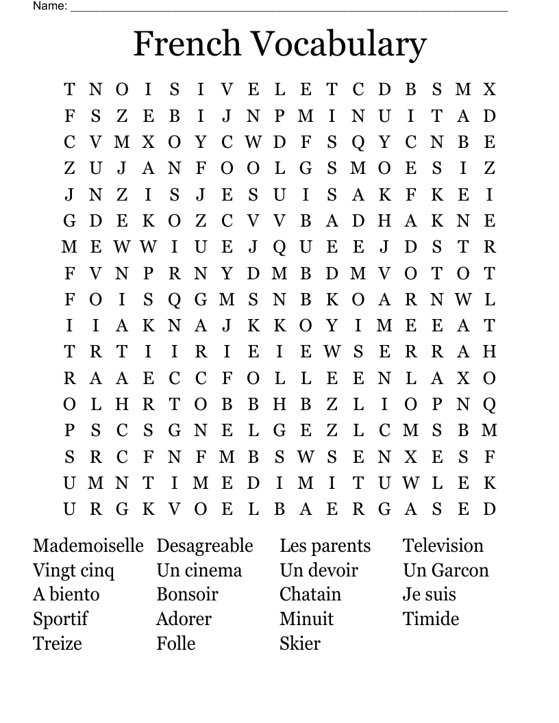 French Vocabulary Word Search