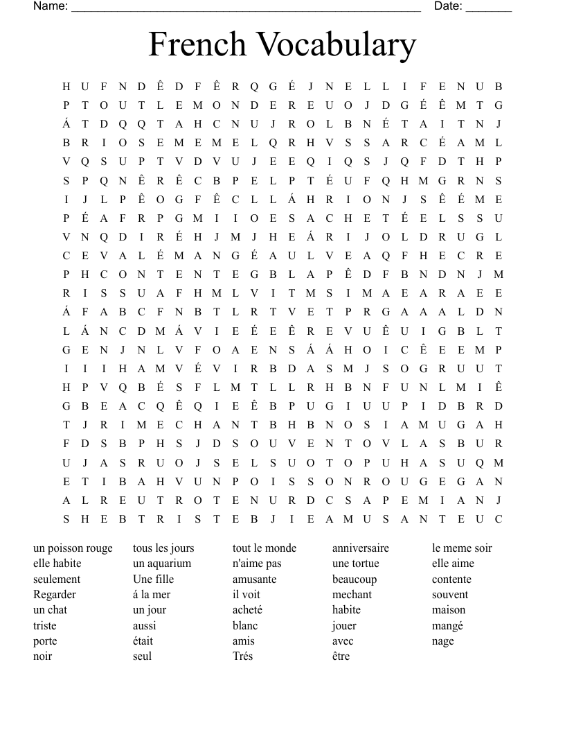 French Vocabulary Word Search