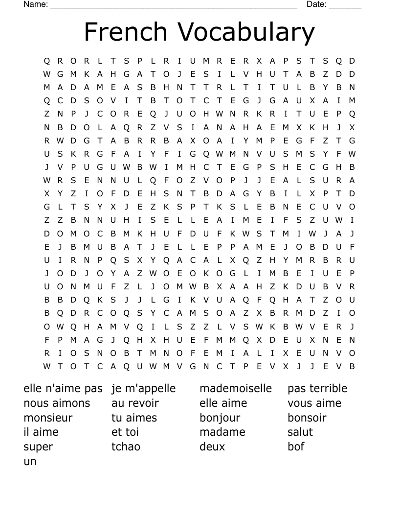 French Vocabulary Word Search