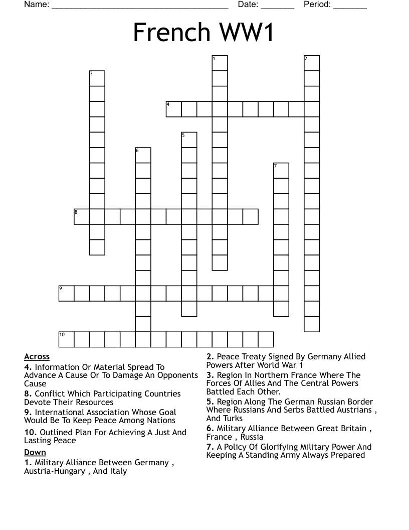 French WW1 Crossword