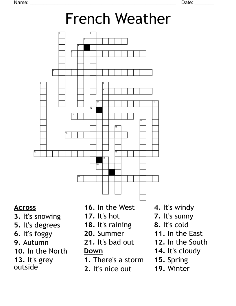 French Weather Crossword