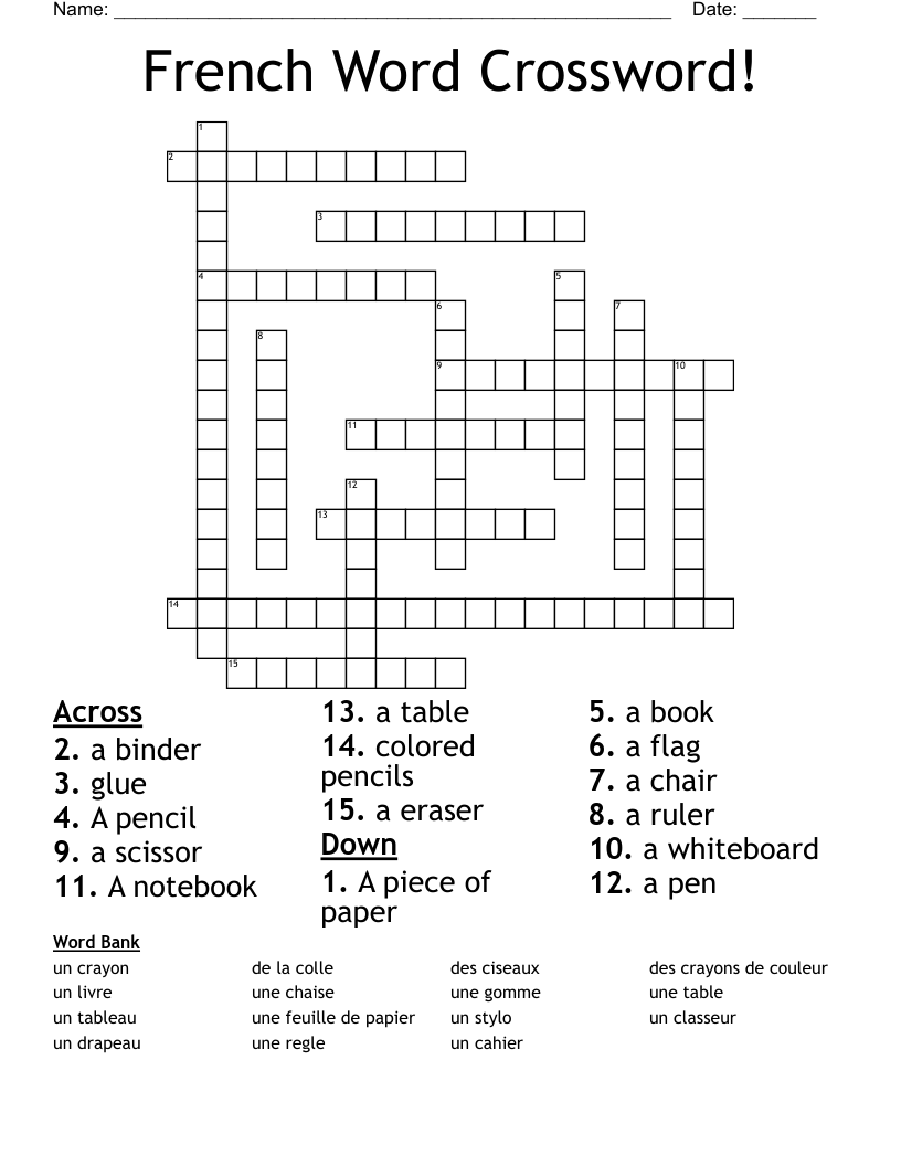 French Word Crossword!