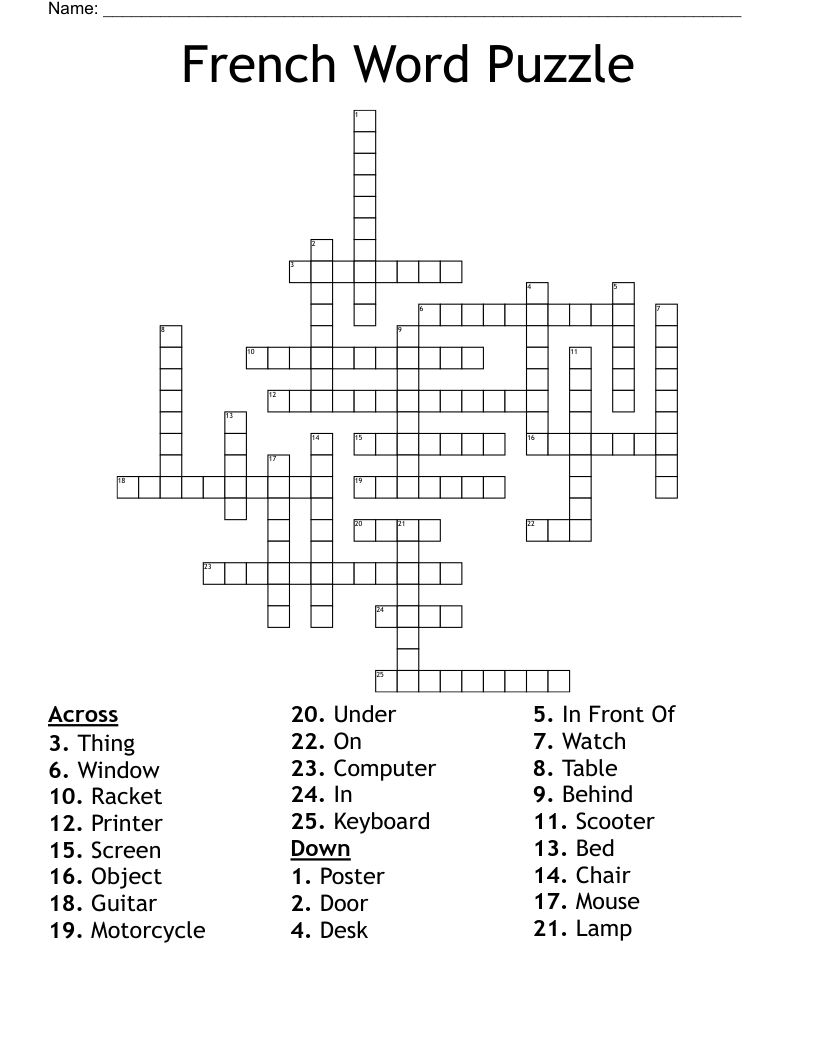 French Word Puzzle  Crossword
