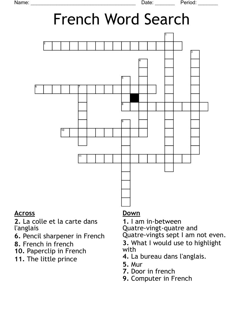 French Word Search Crossword