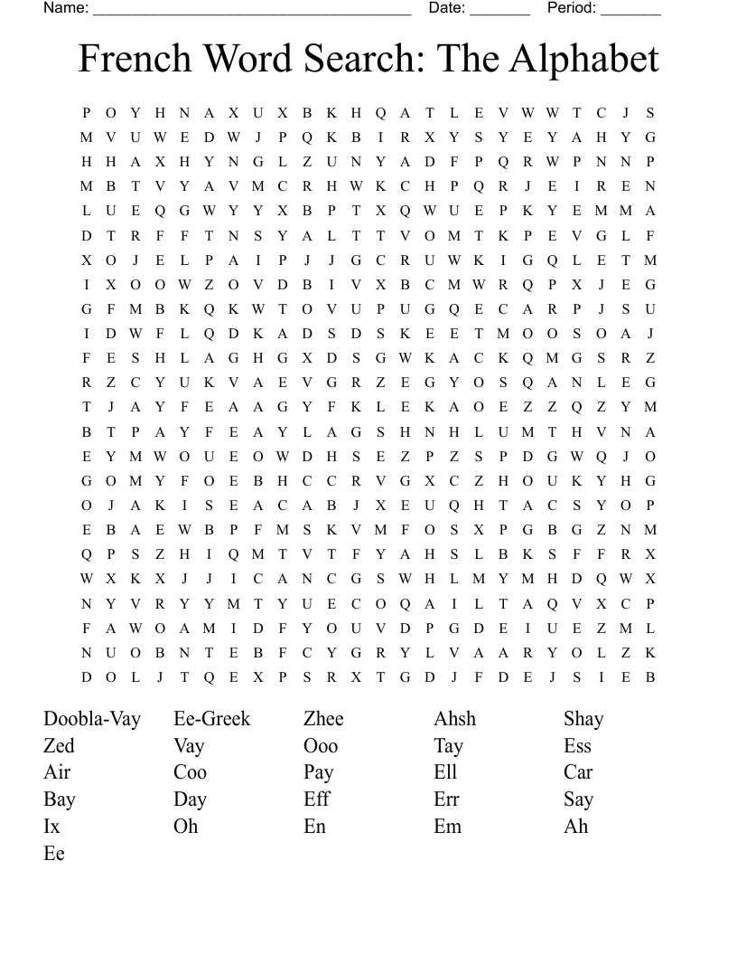 French Word Search: The Alphabet