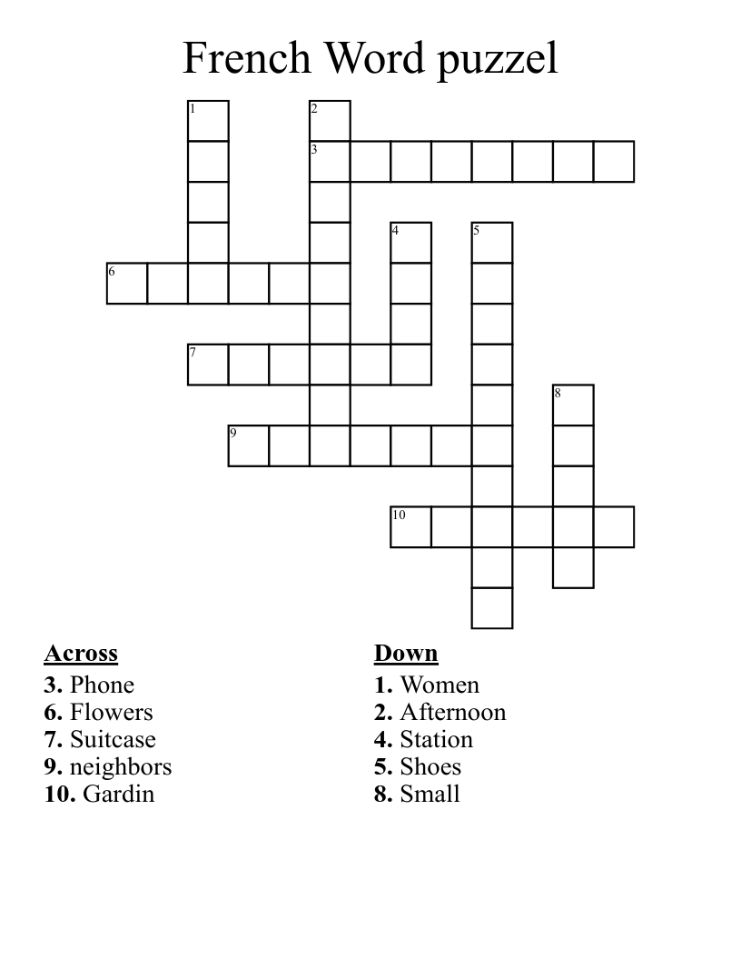 French Word puzzel Crossword