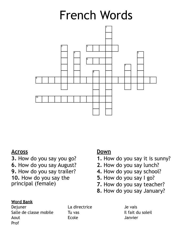 French Words Crossword