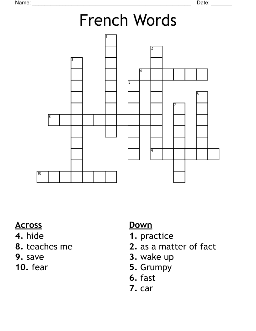French Words Crossword