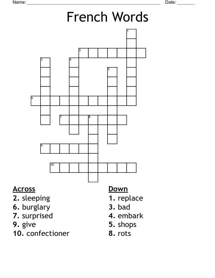 French Words Crossword