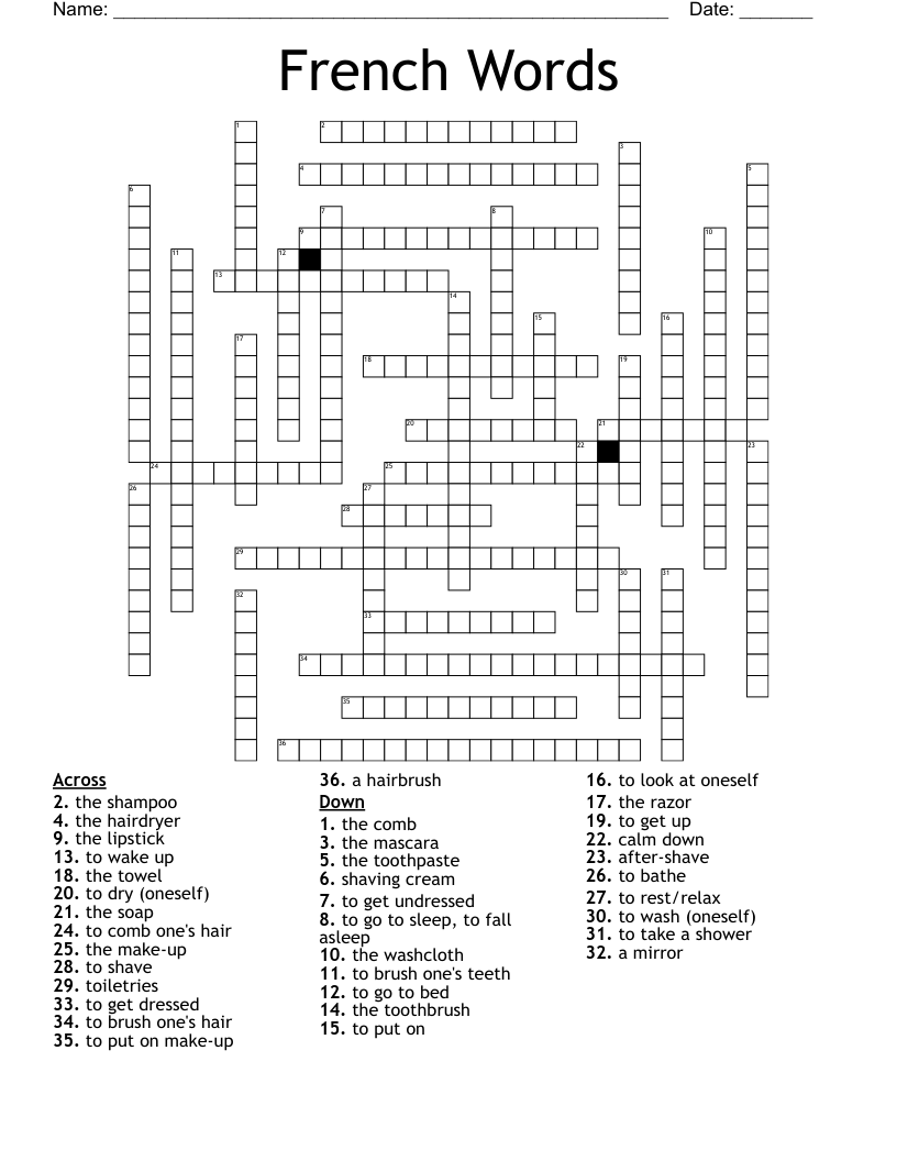 French Words Crossword