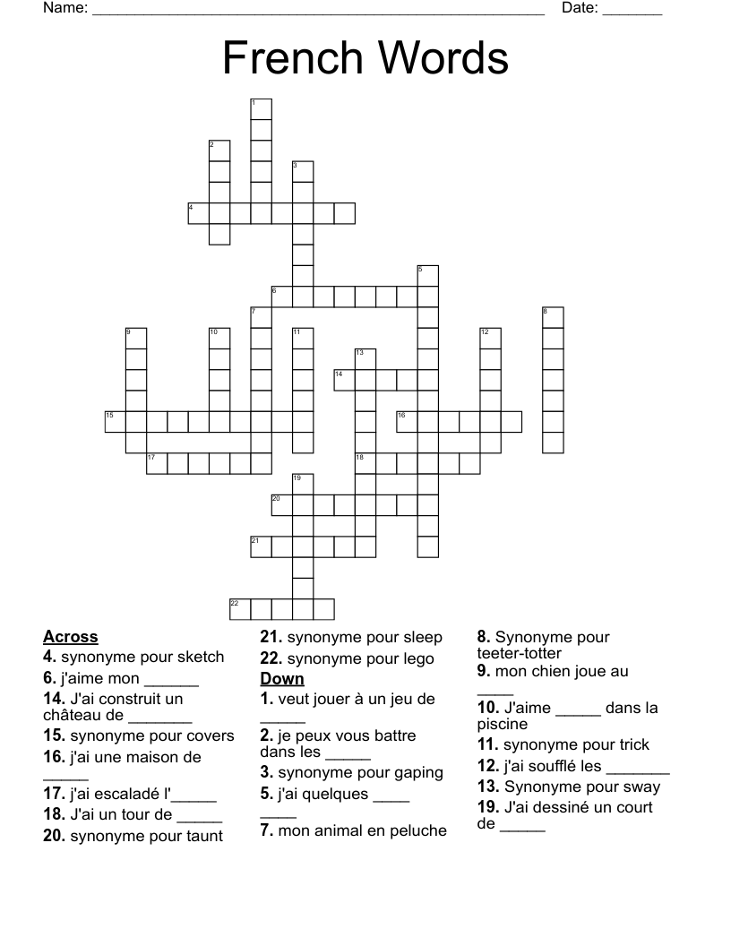 French Words Crossword