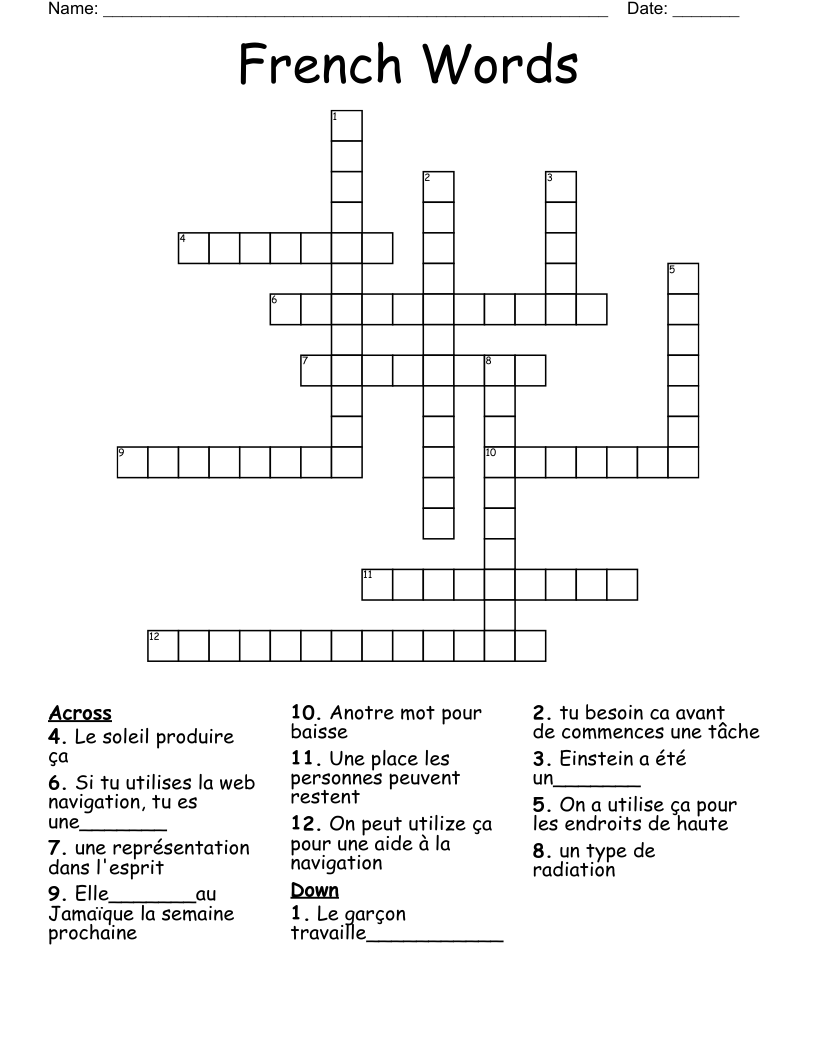 French Words Crossword