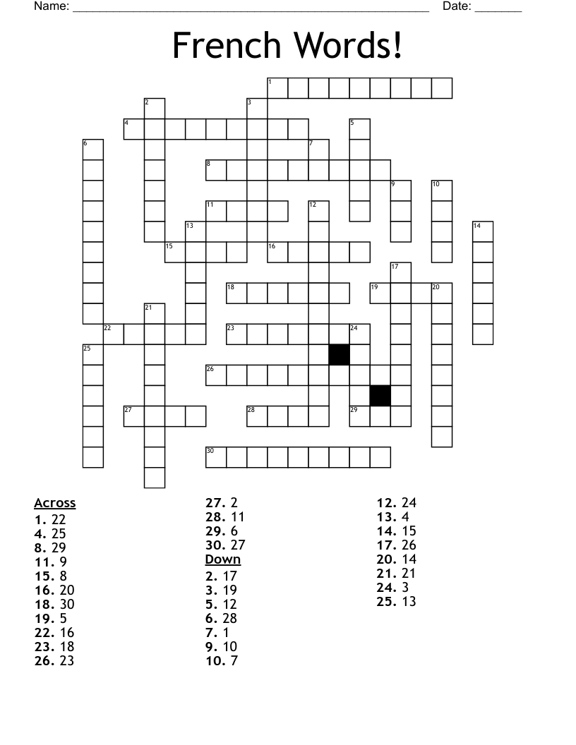 French Words! Crossword