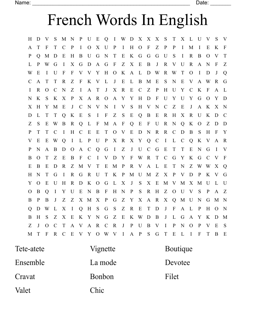 French Words In English  Word Search