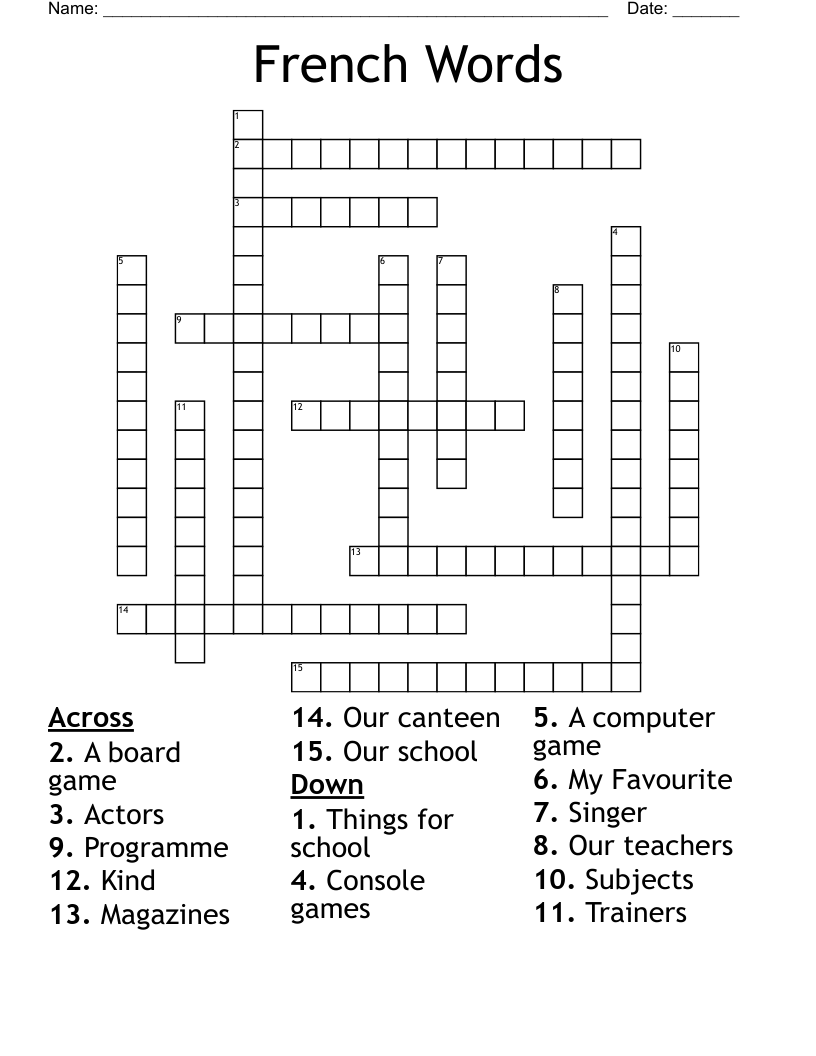 French Words  Crossword
