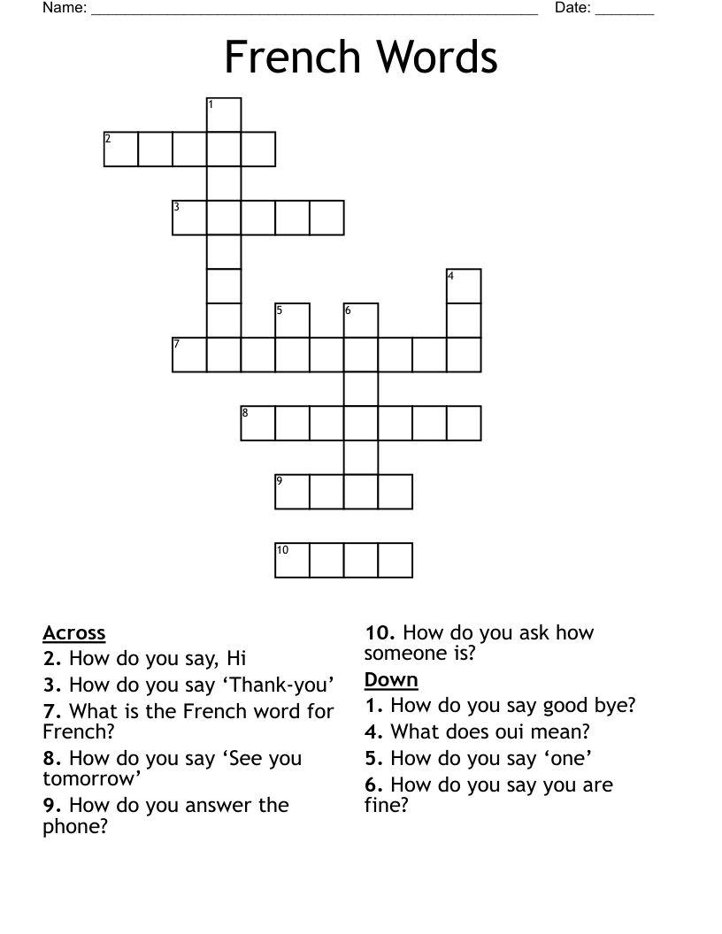 French Words  Crossword