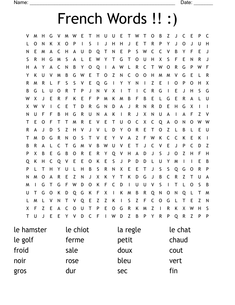 French Words !! :) Word Search