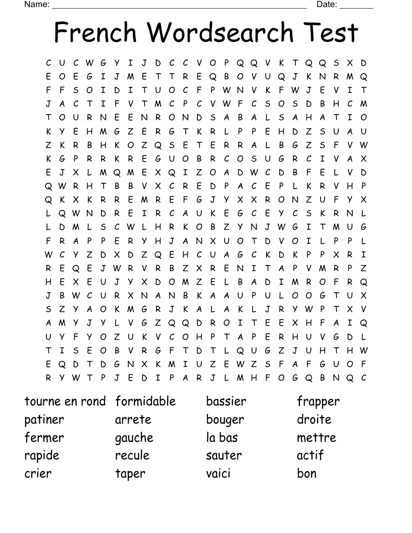 French Wordsearch Test