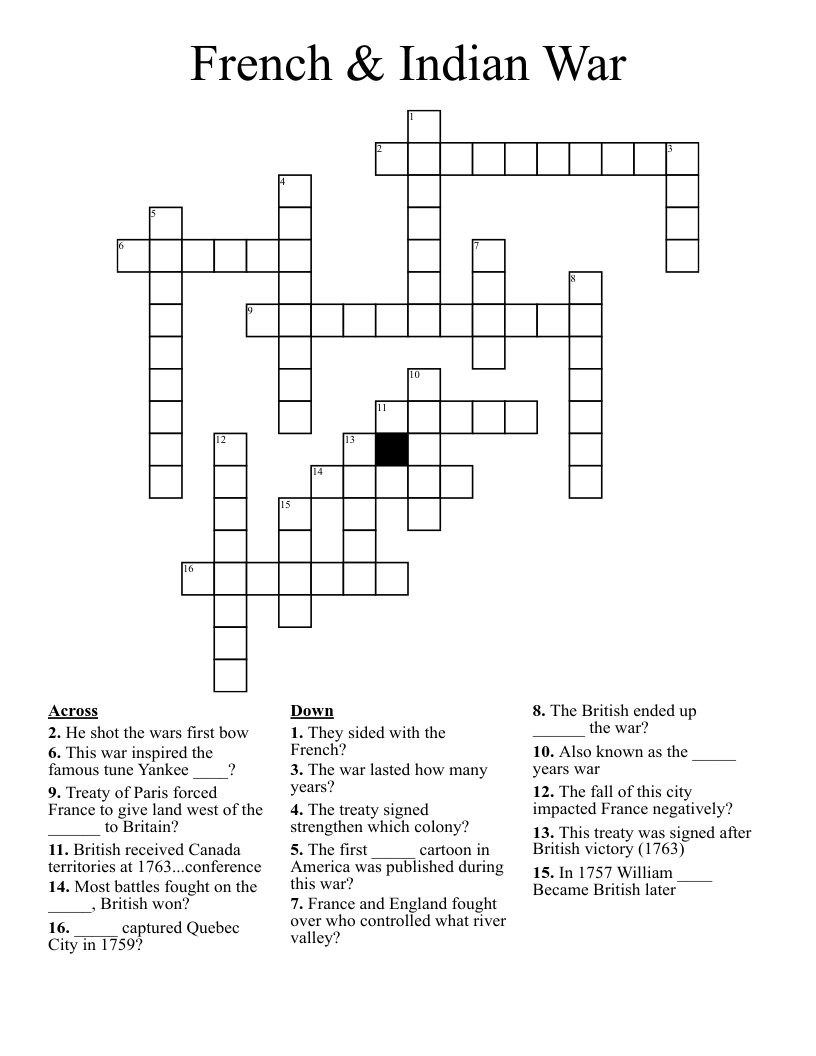 French & Indian War Crossword
