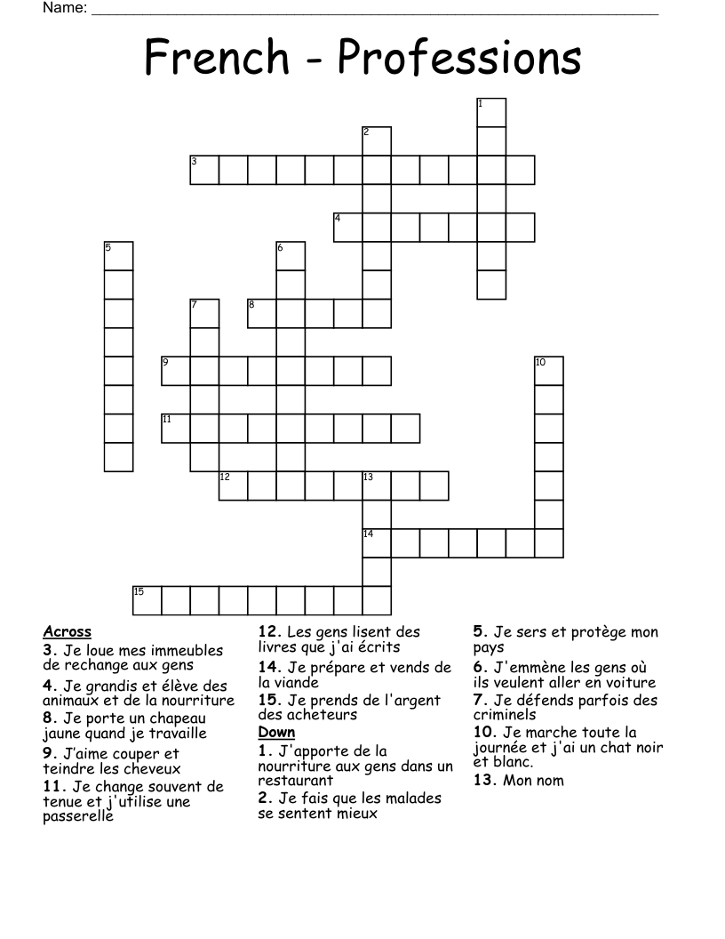 French - Professions Crossword