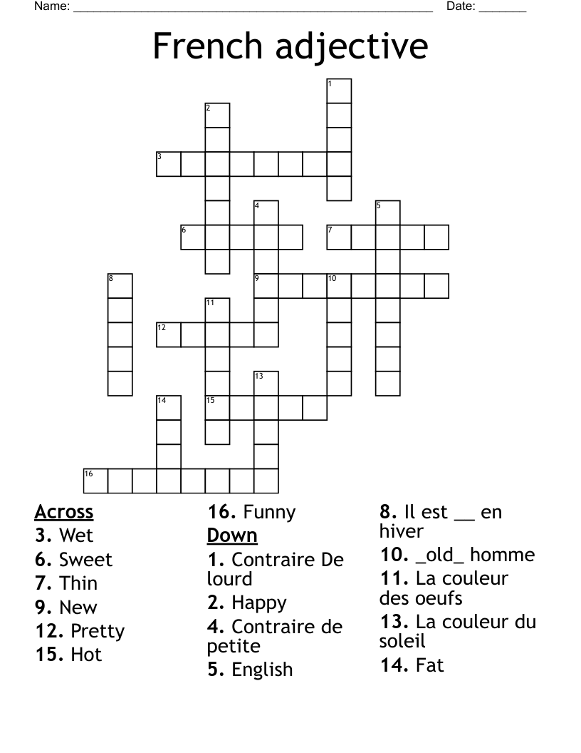 French adjective Crossword