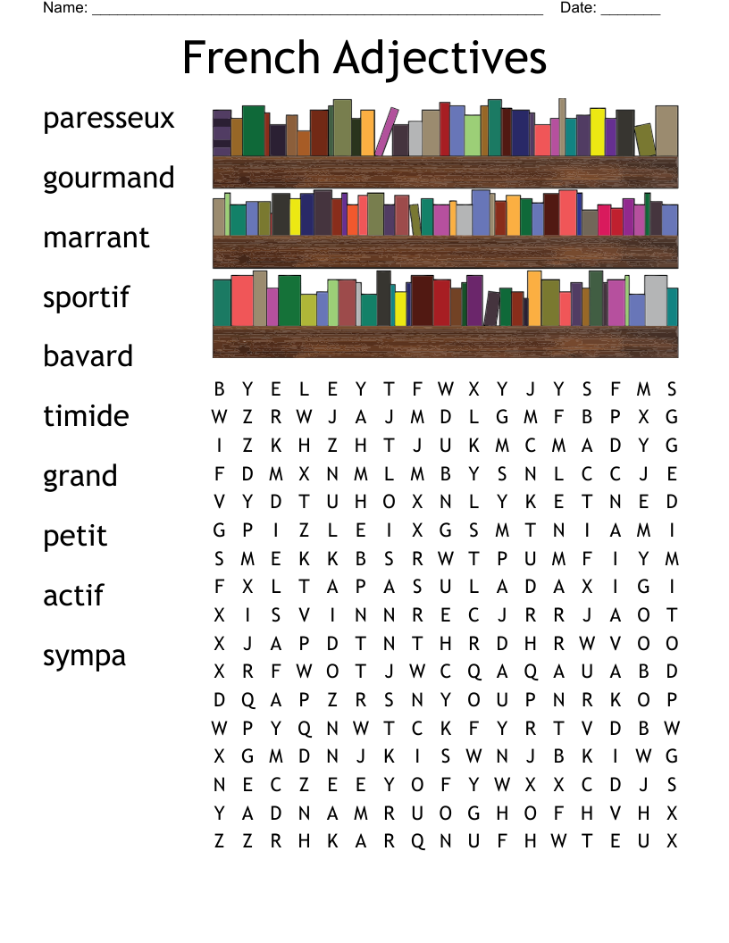 French Adjectives Word Search