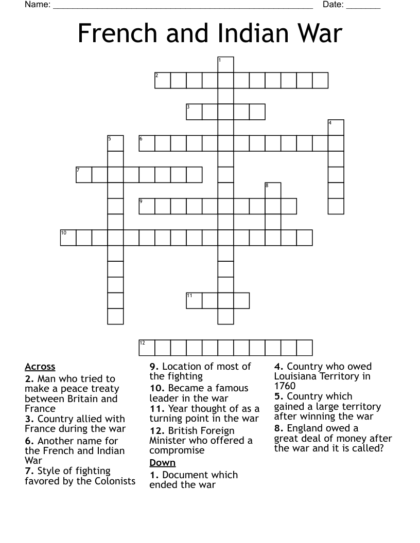 French and Indian War Crossword