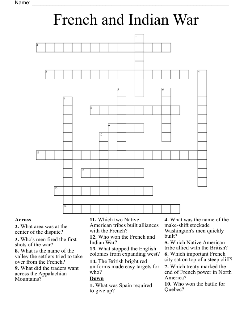 French and Indian War Crossword