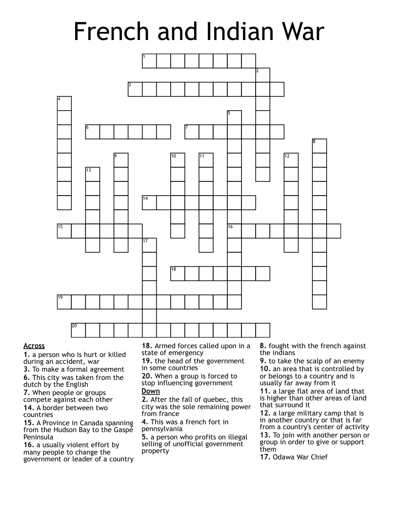French and Indian War Crossword