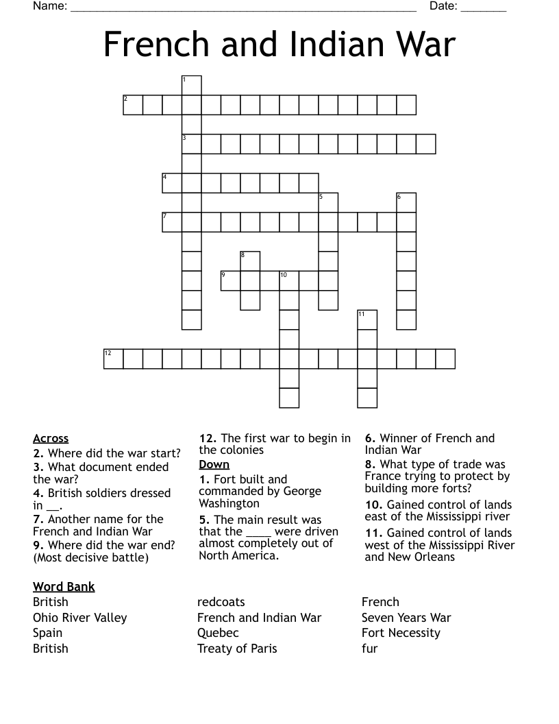 French and Indian War Crossword