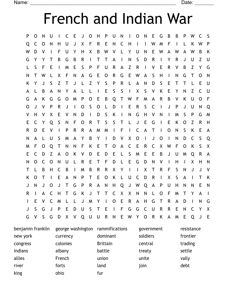 French and Indian War Word Search