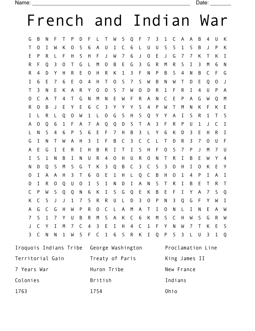 French and Indian War Word Search