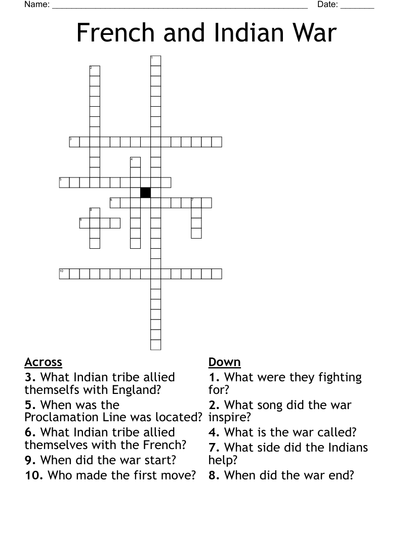 French and Indian War Crossword