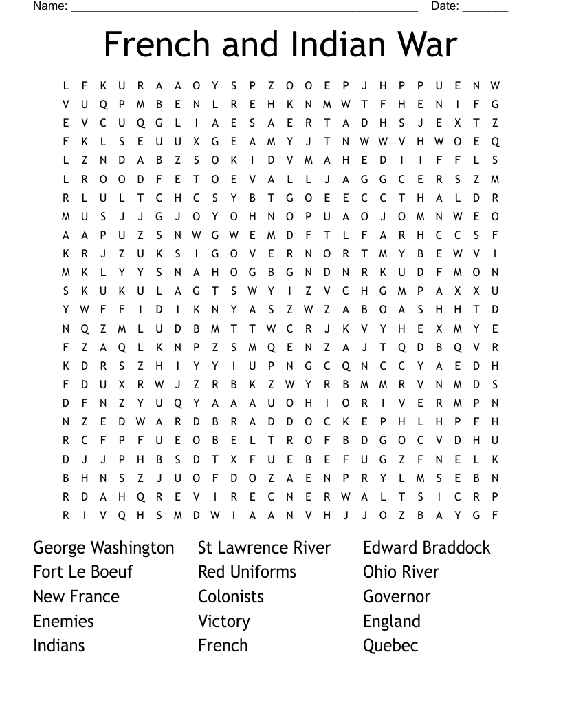 French and Indian War  Word Search