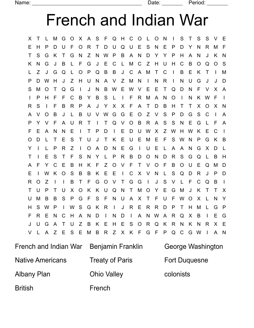 French and Indian War  Word Search