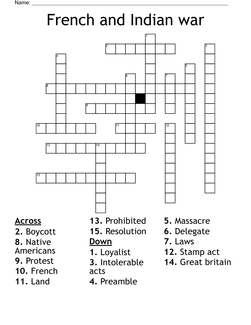 French and Indian war Crossword