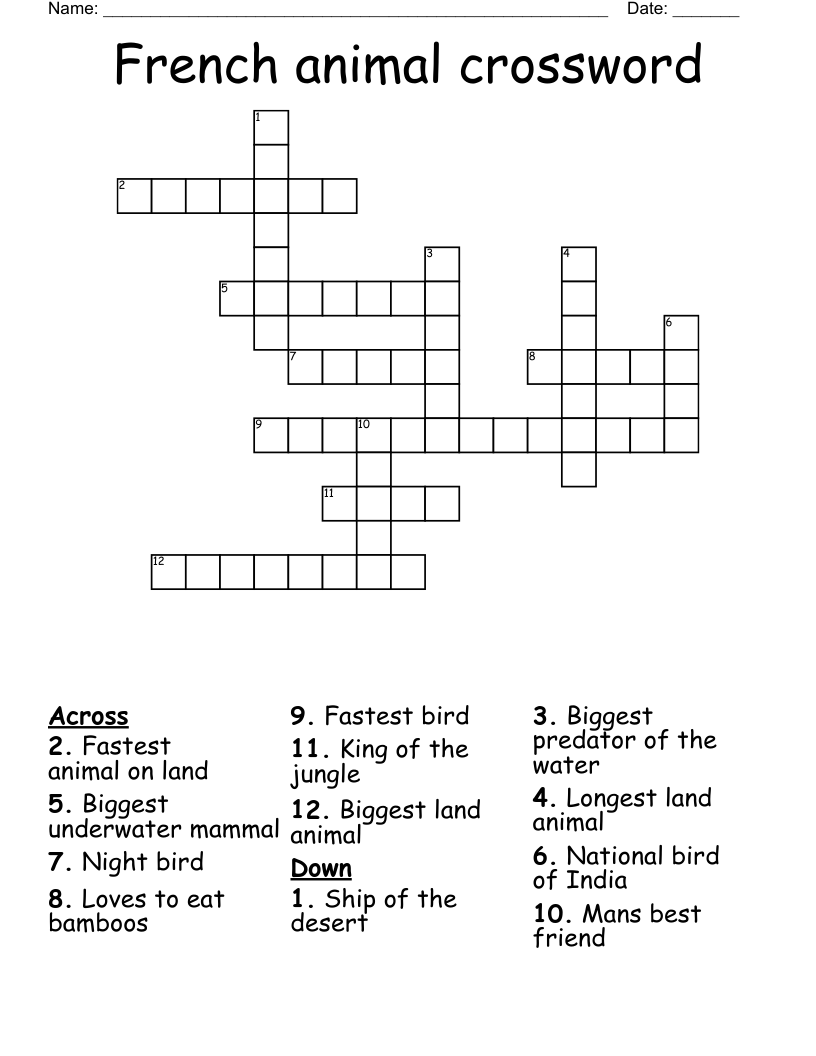 French animal crossword