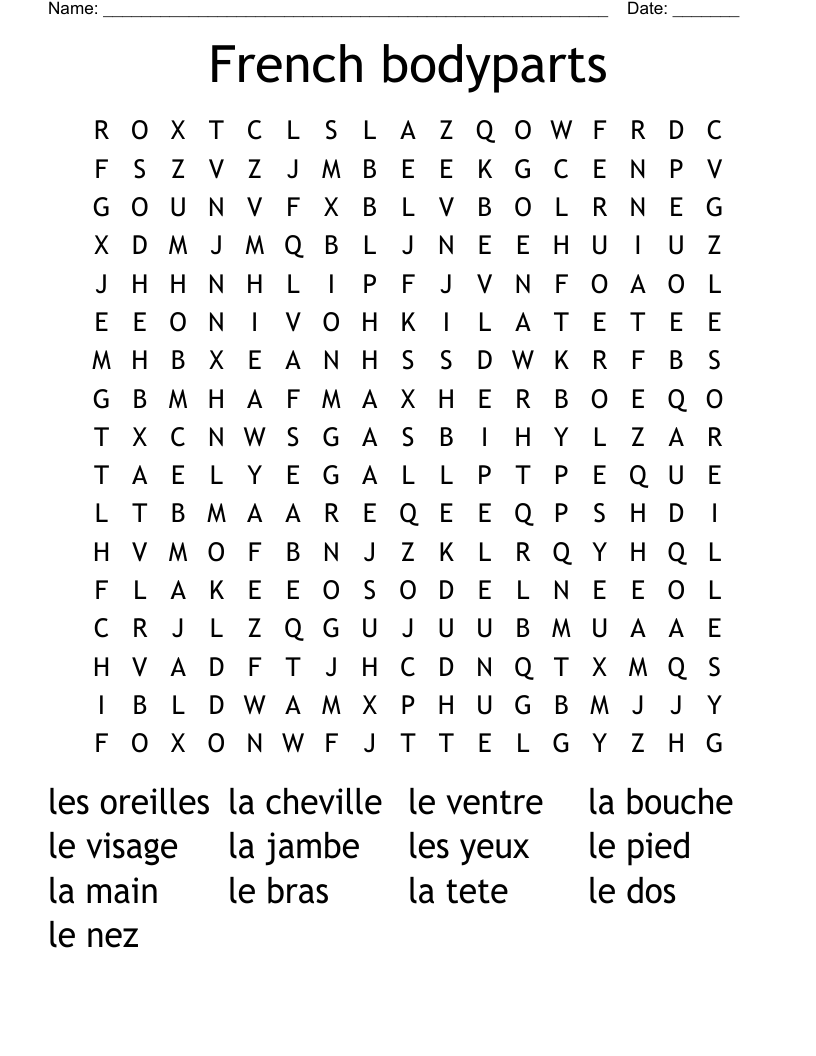 French bodyparts Word Search