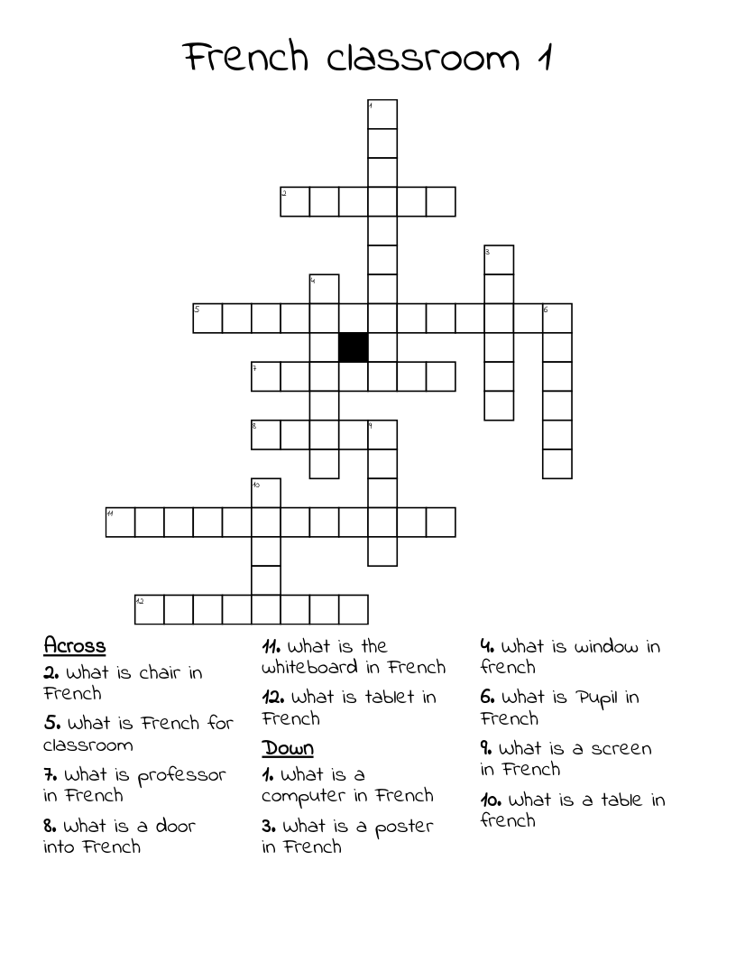 French classroom 1 Crossword