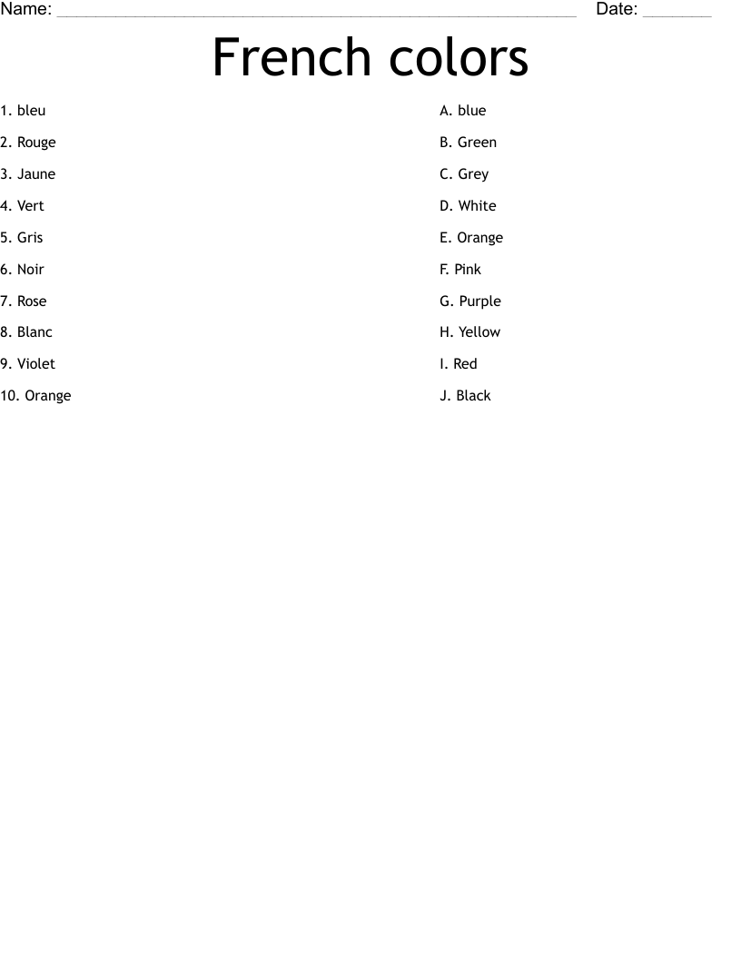French colors Worksheet