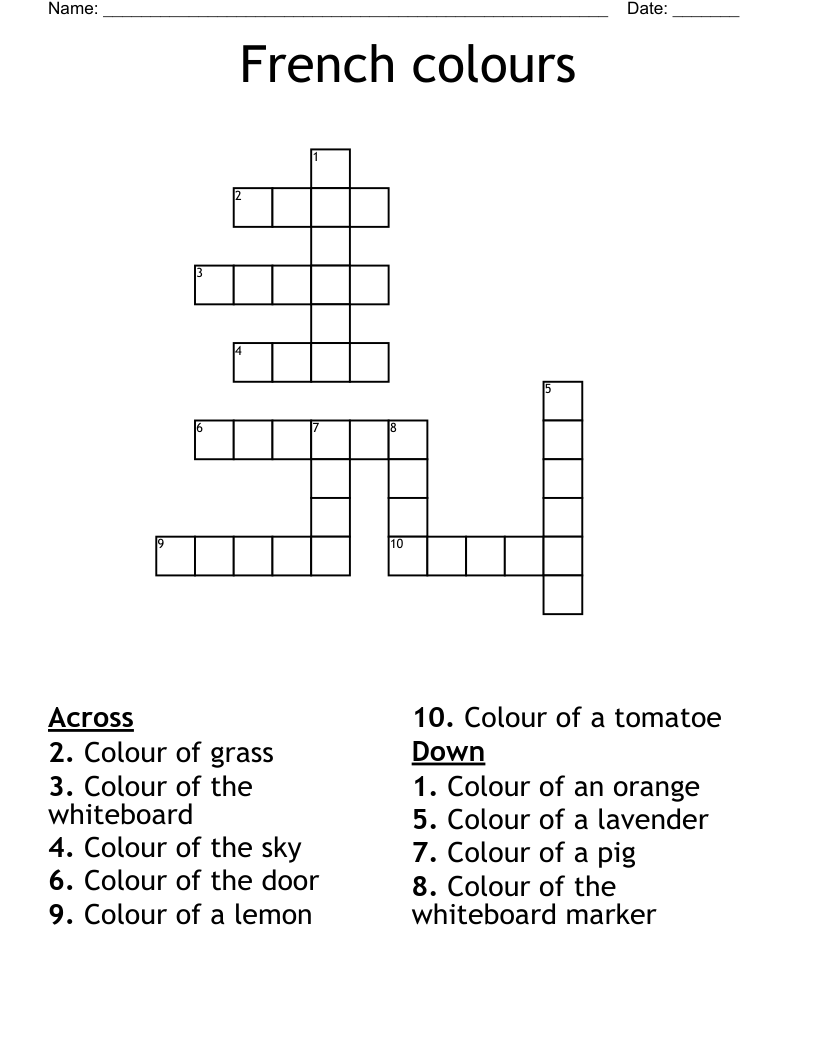 French colours Crossword