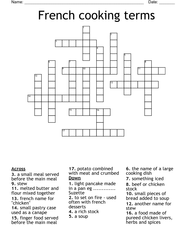 French cooking terms Crossword