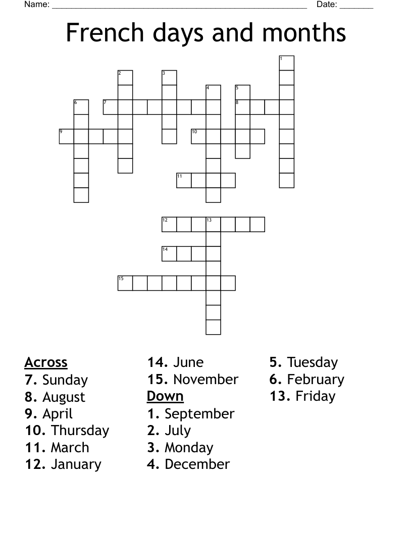 French days and months Crossword