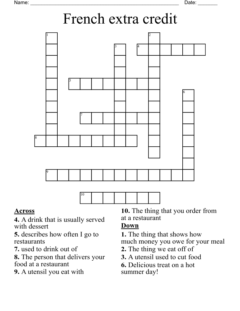 French extra credit Crossword