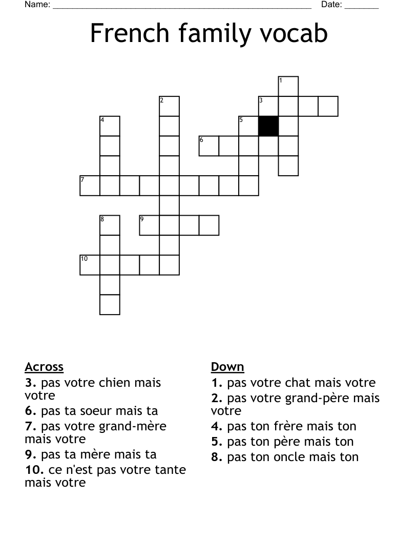French family vocab  Crossword