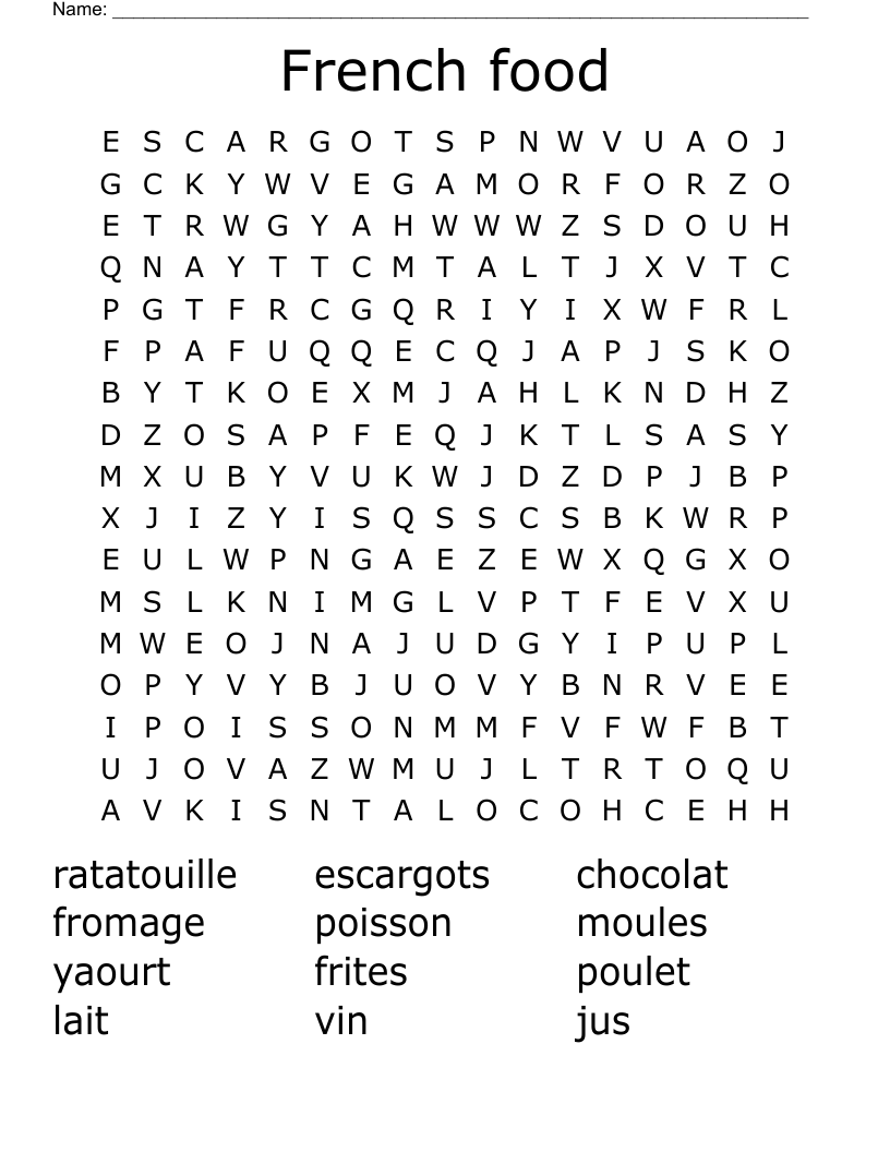 French food Word Search