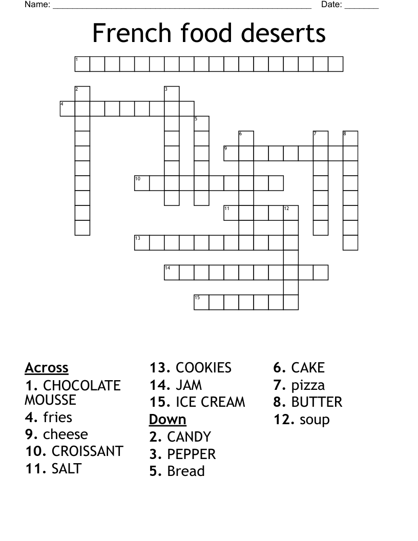 French food  deserts  Crossword