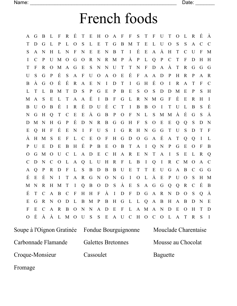 French foods Word Search