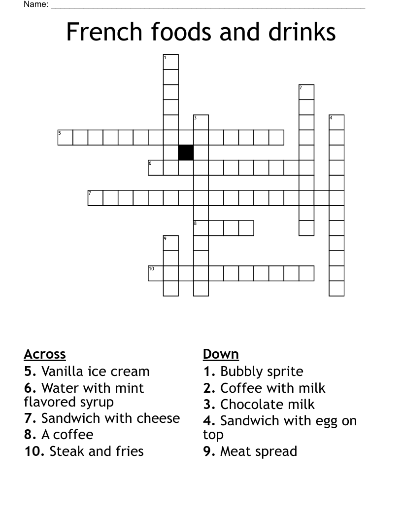 French foods and drinks  Crossword